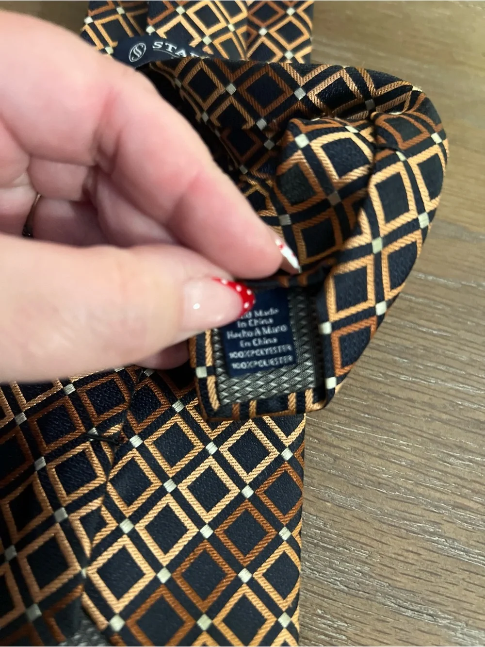 Stafford Brown Tie with Gold Diamond Lattice